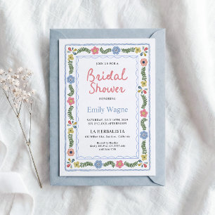 Floral Bridal Shower Invitation, Colourful Folk  Invitation
