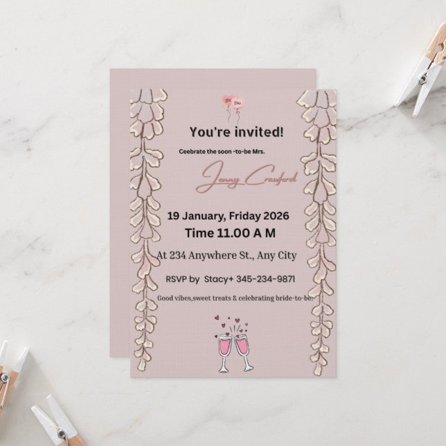 Floral Bridal Shower Invitation | Custom Name & De (Front/Back In Situ)