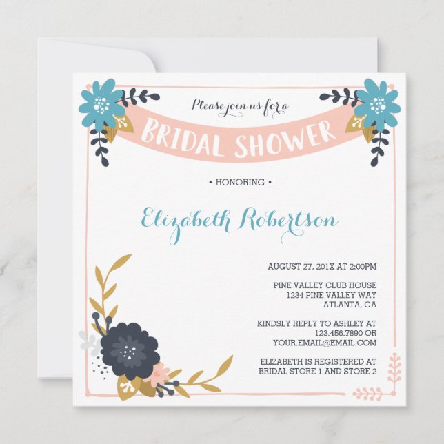 Floral Bridal Shower Invitation, Modern Invitation (Front)