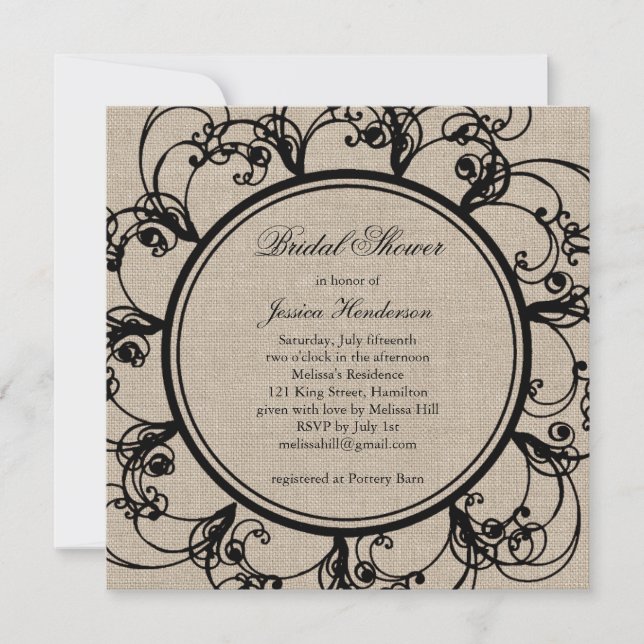 Floral Bridal Shower Invitation on Burlap (Front)