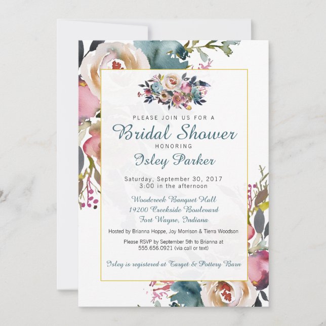 Floral Bridal Shower Invitation Summer Fall Roses (Front)