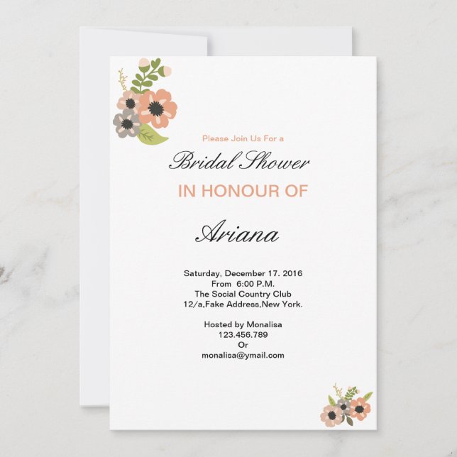 Floral bridal shower invitation template (Front)