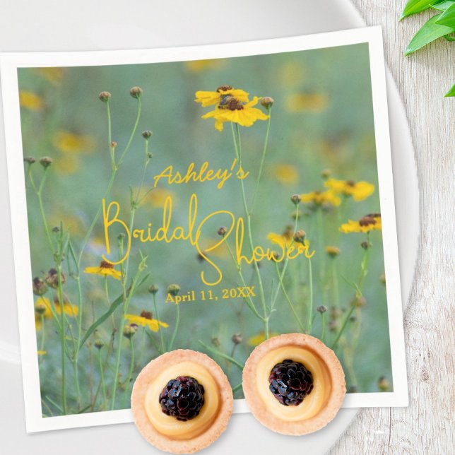 Floral Bridal Shower Minimalist Yellow Wildflower Napkin (Creator Uploaded)