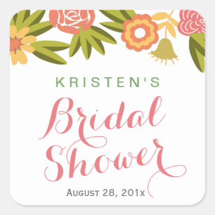 Floral Bridal Shower Modern Calligraphy Script Square Sticker