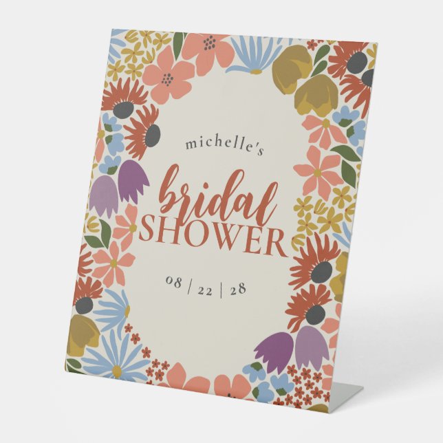 Floral Bridal Shower or Wedding Pedestal Sign (Front)