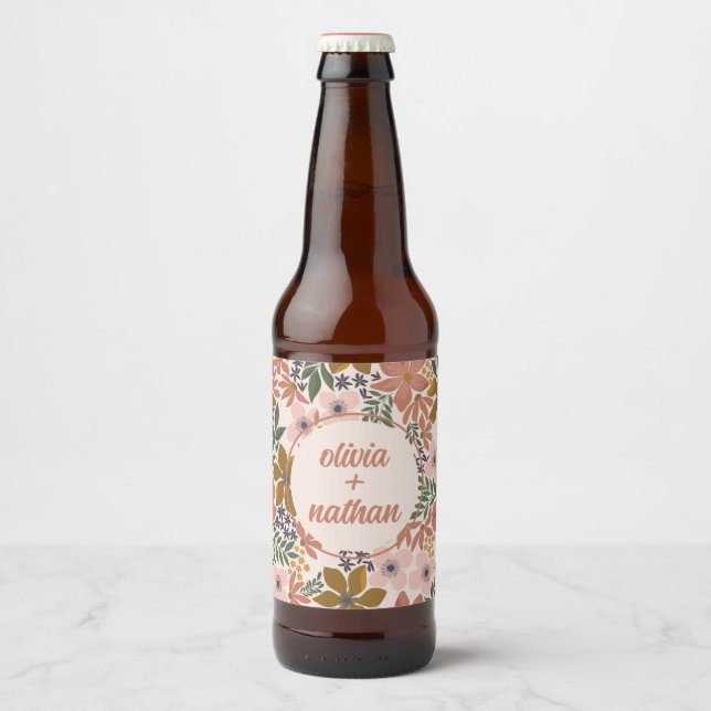 Floral Bridal Shower or Wedding Personalised Beer Bottle Label (Front)