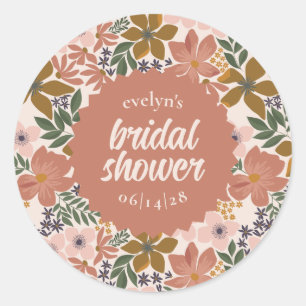 Floral Bridal Shower or Wedding Personalised Classic Round Sticker