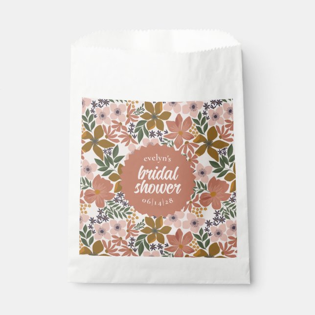 Floral Bridal Shower or Wedding Personalised Favour Bags (Front)