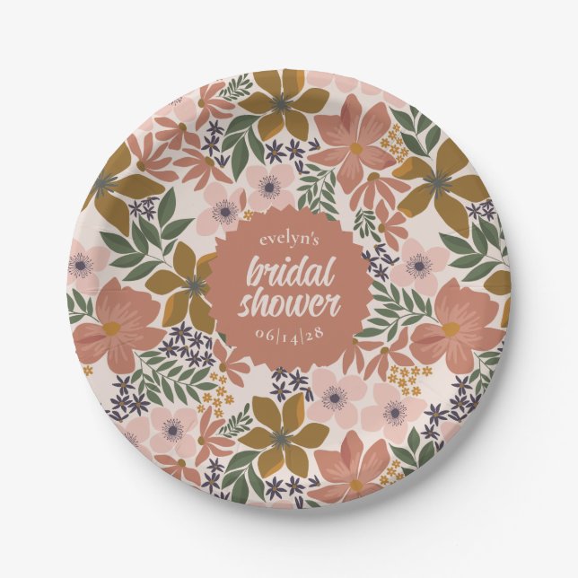Floral Bridal Shower or Wedding Personalised Paper Plate (Front)