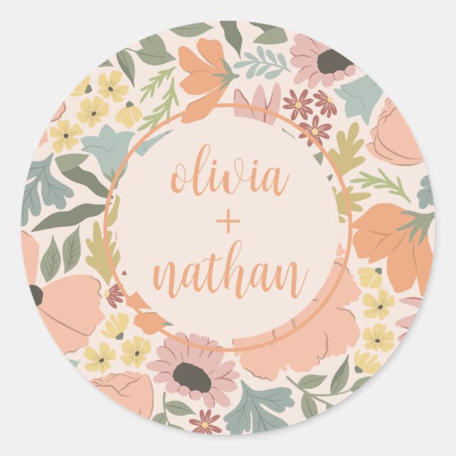 Floral Bridal Shower Personalised  Classic Round Sticker (Front)