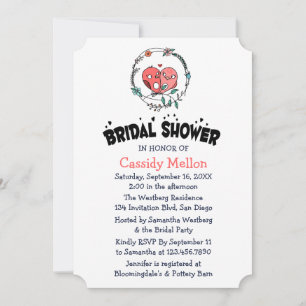 Floral Bridal Shower Pink Lovebirds Pink And White Invitation