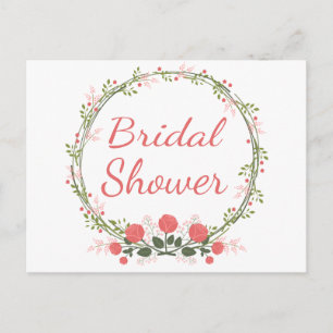 Floral Bridal Shower Pink Red Rose Wreath Invitation Postcard