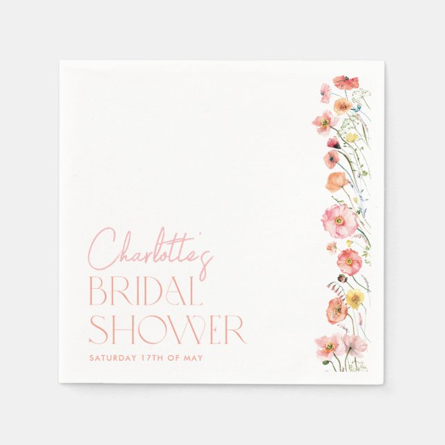 Floral Bridal Shower Poppy Wildflower Napkin (Front)
