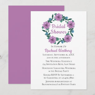Floral Bridal Shower Purple Daisy Flower Wreath Invitation