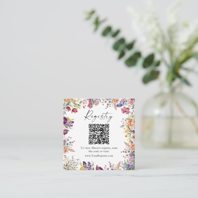 Floral Bridal Shower QR Code Registry Enclosure Card (Standing Front)