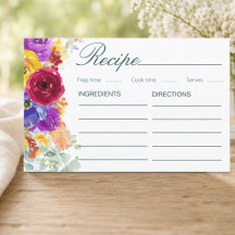 Floral Bridal Shower Recipe Enclosure Card