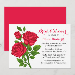 Floral Bridal Shower Red Rose Flower Elegant Invitation