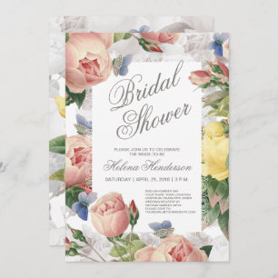 Floral Bridal Shower Roses and Lace Invitation