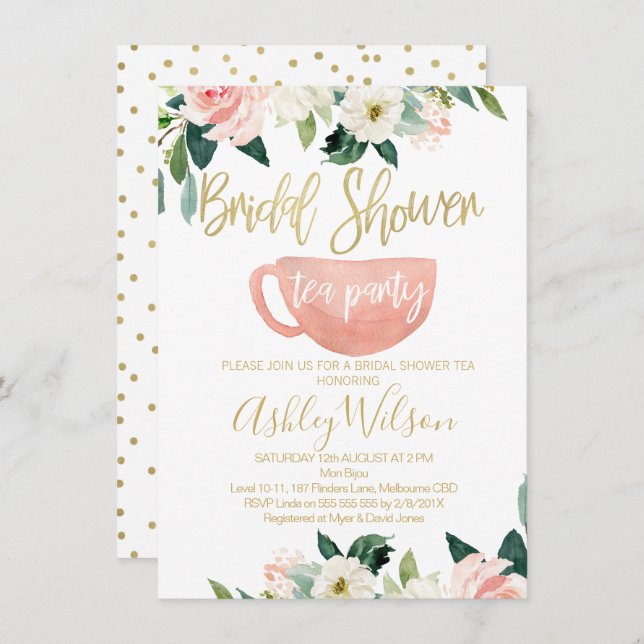 Floral Bridal Shower Tea Party Invitation (Front/Back)