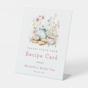 Floral Bridal Shower Tea Party Recipe Card Pedestal Sign