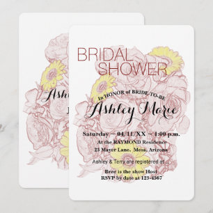 Floral Bridal Shower Terra Cotta Bouquet Outline Invitation