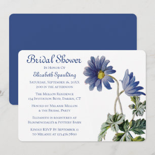 Floral Bridal Shower Watercolor Blue Daisy Flowers Invitation