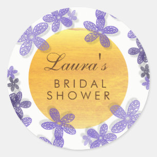 Floral Bridal Shower Watercolor Lavender Violet Classic Round Sticker