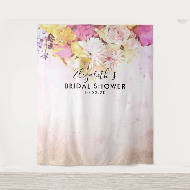 Floral Bridal Shower Wedding Photo Booth Backdrop Tapestry (Front)