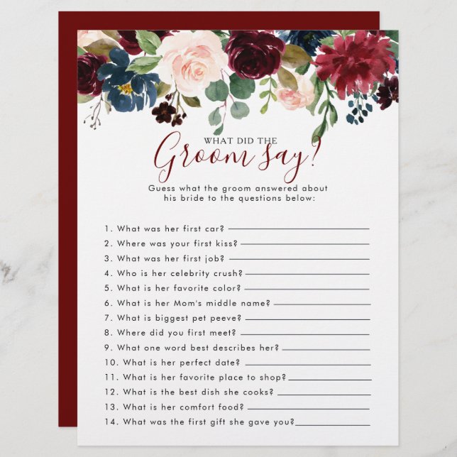 Floral Bridal Shower What did the Groom Say (Front/Back)