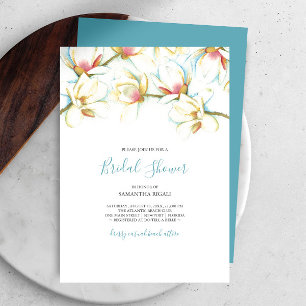 Floral Bridal Shower White Magnolia Watercolor 