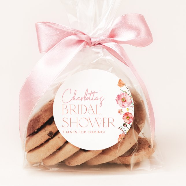 Floral Bridal Shower Wildflower Poppies Favour Classic Round Sticker (Creator Uploaded)