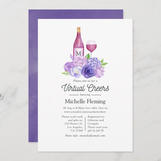 Floral Bridal Shower Wine Toasting Virtual Shower Invitation (Front/Back)