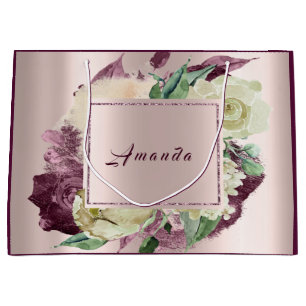 Floral Bridal Wedding Birthday Roses Marsala Blush Large Gift Bag
