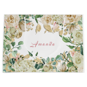 Floral Bridal Wedding Birthday Roses Mint Blush Large Gift Bag
