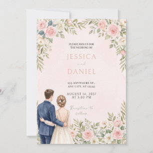 Floral Bride and Groom Wedding Invitation