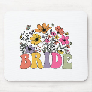 Floral Bride Bridesmaid Wildflowers Groovy Bachelo Mouse Pad