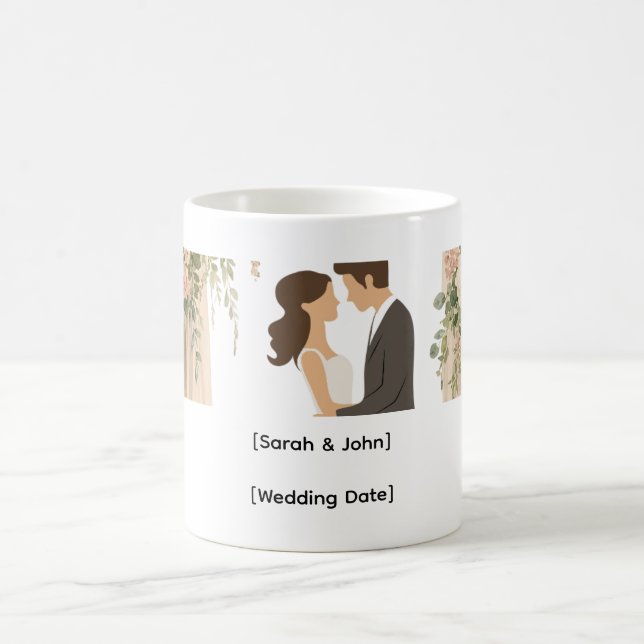 Floral Bride & Groom Couple Gift Coffee Mug (Center)