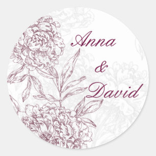 Floral Bride Groom Wedding Seal Sticker Wine Red
