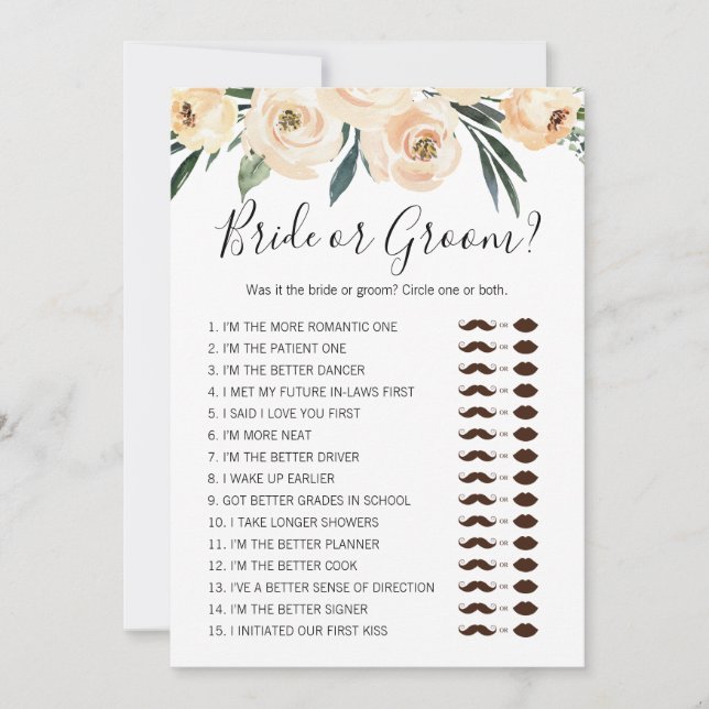 Floral Bride or Groom Bride Shower Game Invitation (Front)