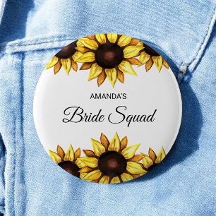 Floral Bride Squad Sunflower Yellow White Wedding 6 Cm Round Badge