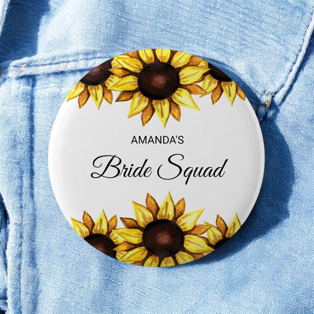 Floral Bride Squad Sunflower Yellow White Wedding 6 Cm Round Badge (Creator Uploaded)