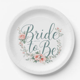 Floral Bride to Be Paper Plates, Blush Pink Roses  Paper Plate