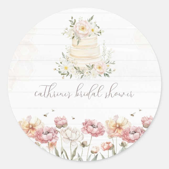 Floral Bride to Bee Bridal Shower Invites Classic Round Sticker (Front)