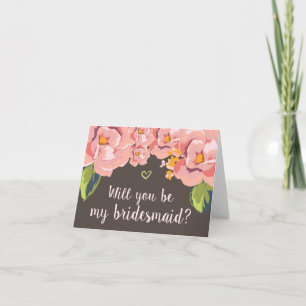 Floral Bridesmaid Invitation Pink Peony Grey