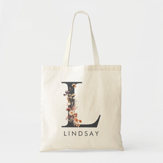 Floral Bridesmaid Letter L Tote Bag (Front)