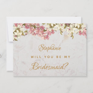 Floral Bridesmaid Proposal Pink Orchid Marble Card