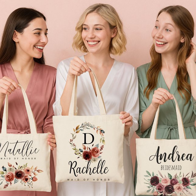 Floral Bridesmaid Tote with Personalised Texts (Creator Uploaded)