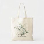 Floral Bridesmaid Wedding Tote Bag Blue Green<br><div class="desc">Get matching tote bags for the wedding party. Everyone will love it.
This cute tote bag has Dusty blue and green eucalyptus leaves and can be personalised with the name and the job of the person.</div>