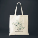 Floral Bridesmaid Wedding Tote Bag Blue Green<br><div class="desc">Get matching tote bags for the wedding party. Everyone will love it.
This cute tote bag has Dusty blue and green eucalyptus leaves and can be personalised with the name and the job of the person.</div>