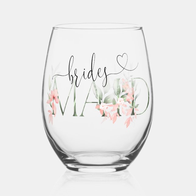 Floral Bridesmaid Wine Glass Bridesmaid Gifts  (Front)